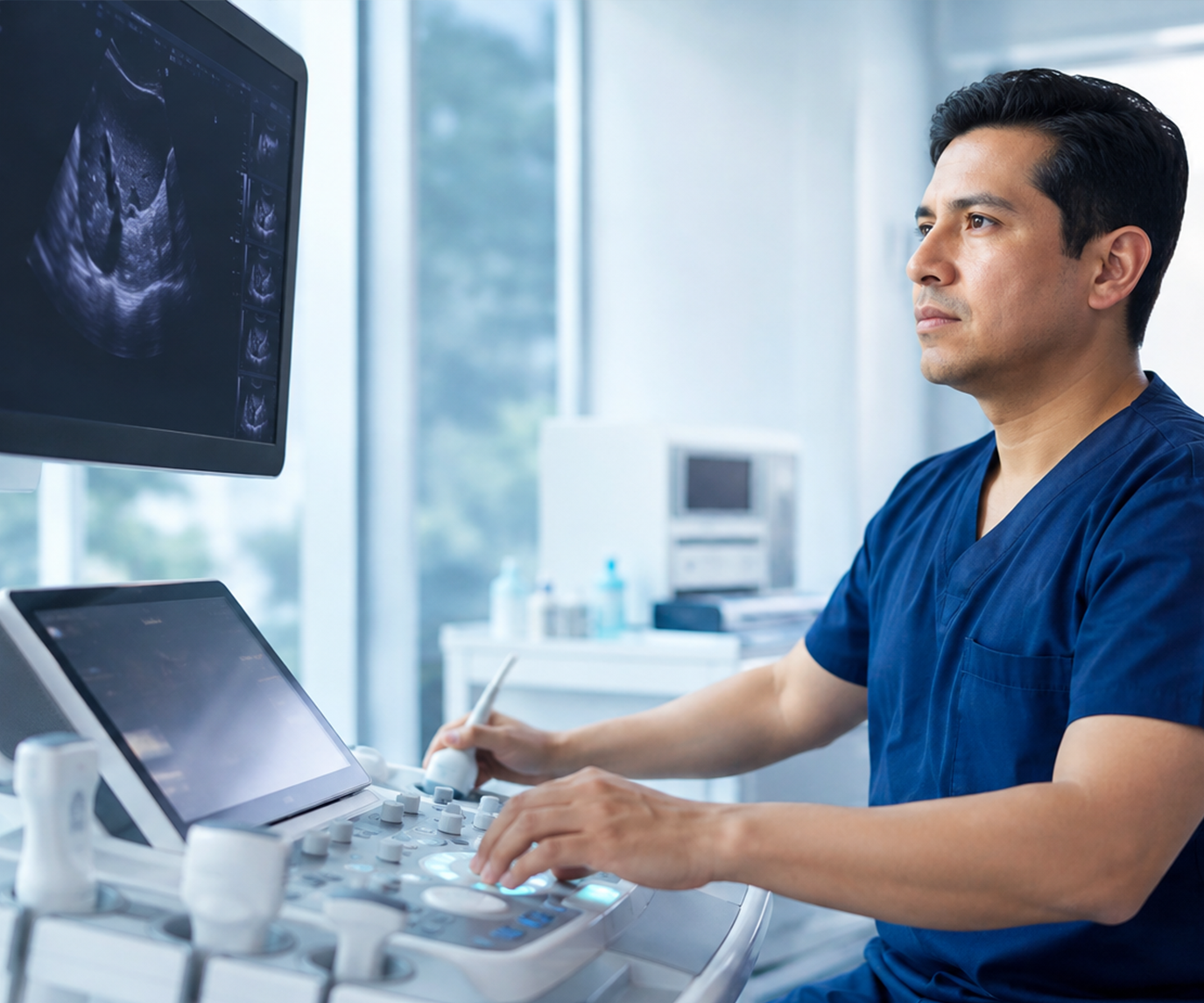 Profesional de salud con tecnología médica